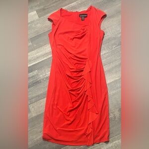 Frank Lyman Design Red Ruffle-Front Cap Sleeve Midi Dress